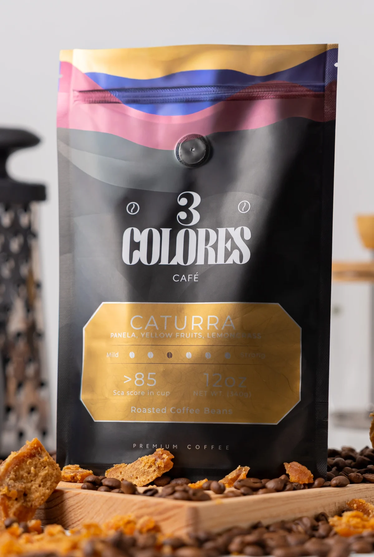 Cafe Colombiano Caturra marca 3Colores en prensa francesa.