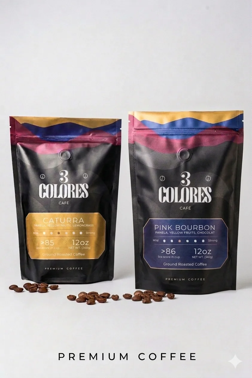 Kit Café Colombiano Catura y Bourbon marca 3Colores.