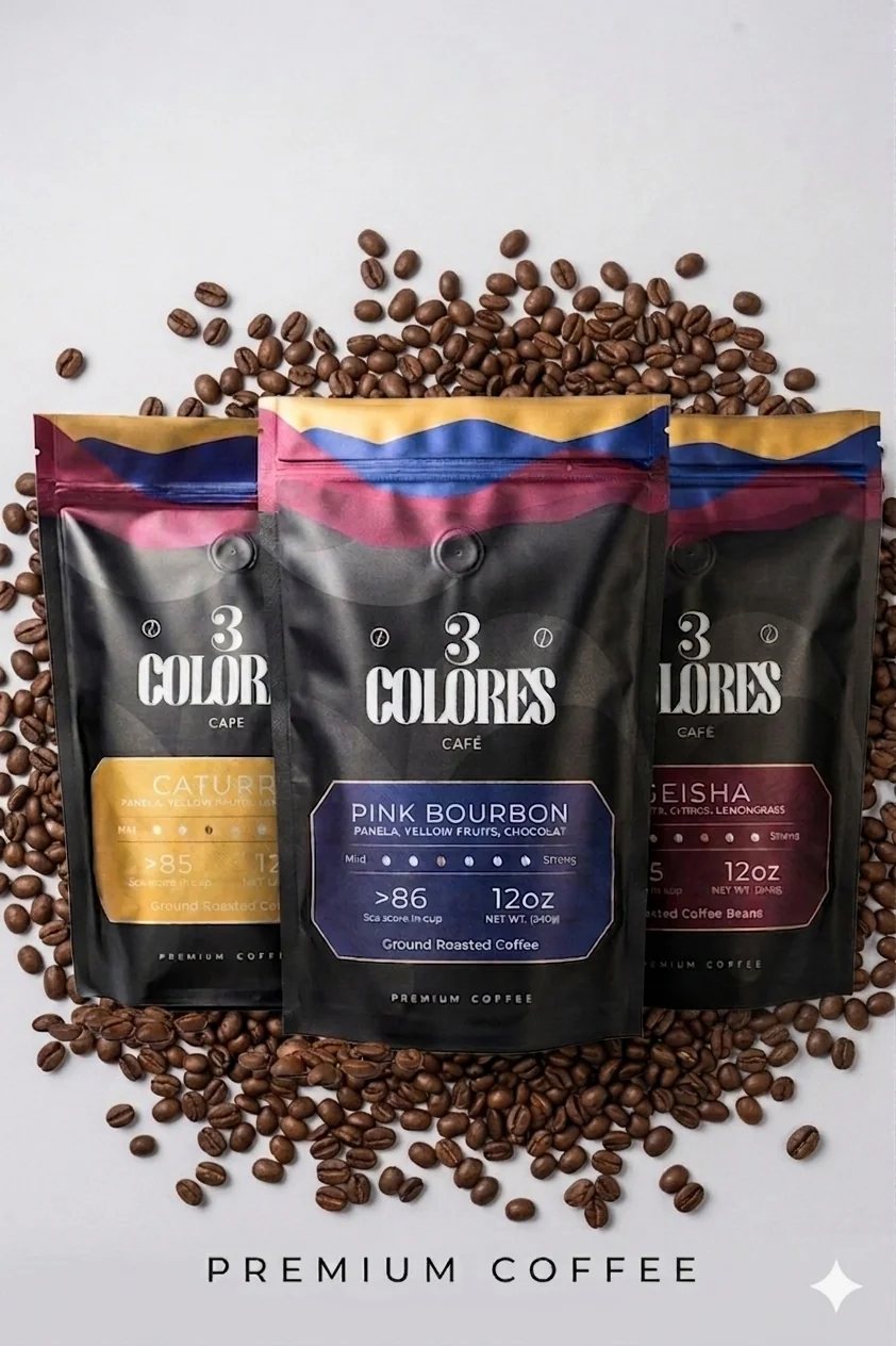 Kit Café Colombiano Catura, Bourbon y Geisha marca 3Colores.