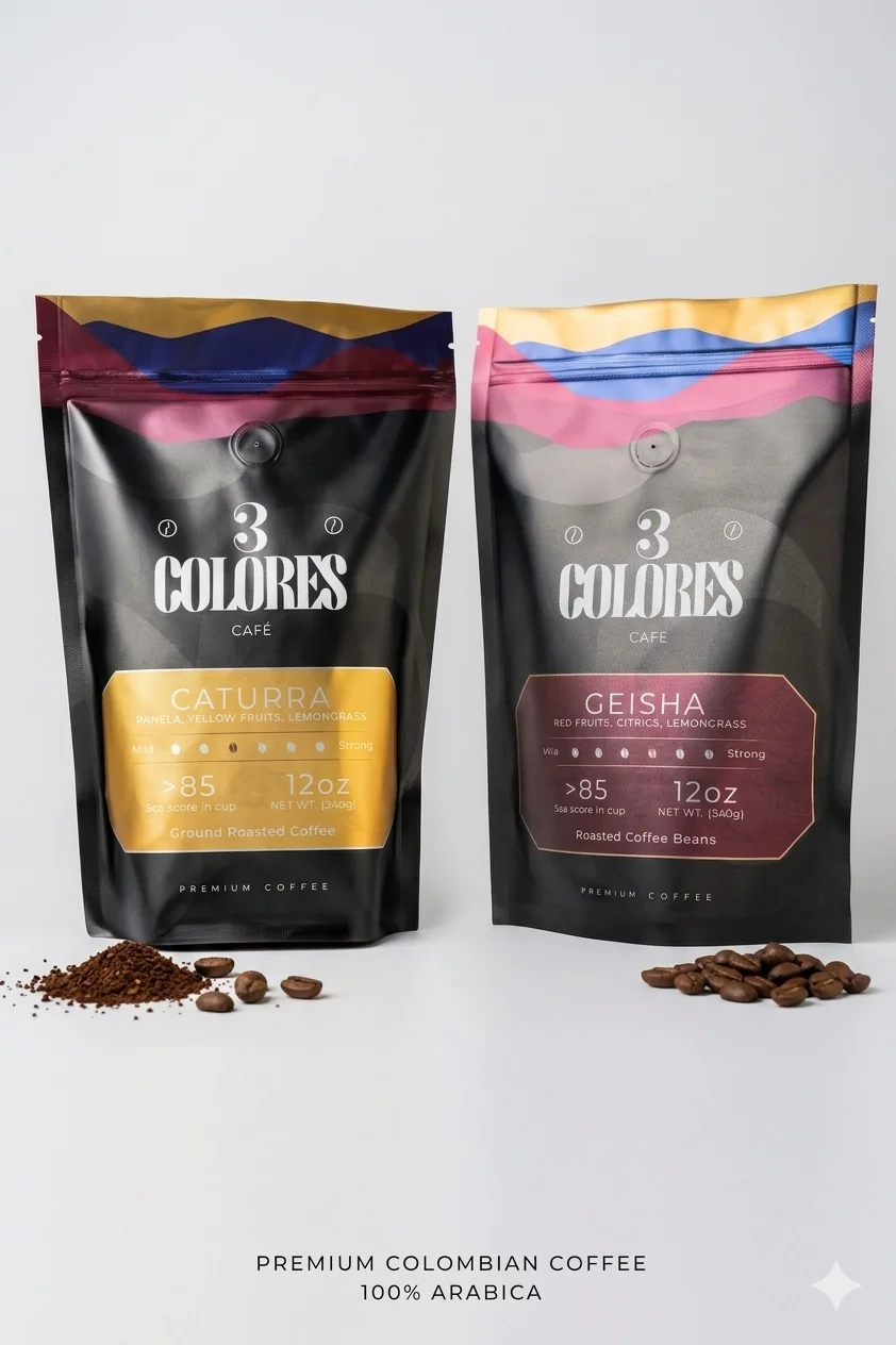 Kit Café Colombiano Catura y Geisha marca 3Colores.